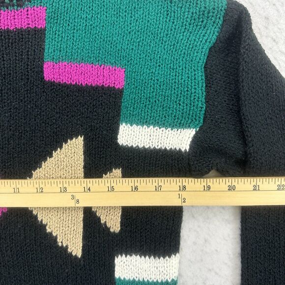 Vintage Worthington Sweater Womens Medium M Black Green Pink Geometric Pullover - Picture 6 of 12